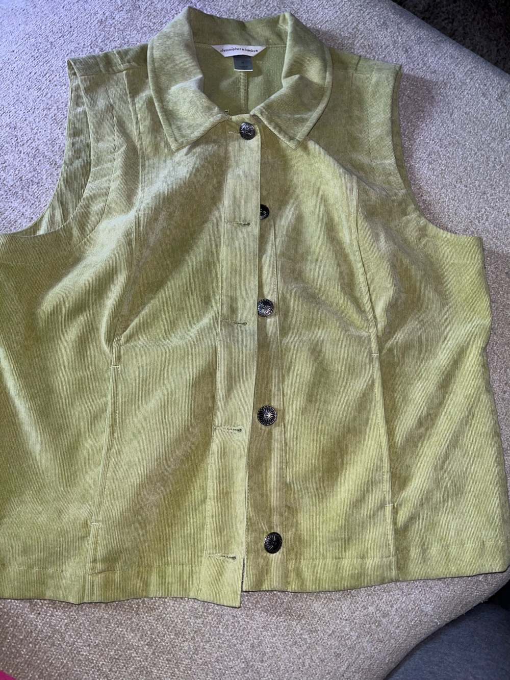 Christopher & Banks Olive Green Corduroy Button Vest